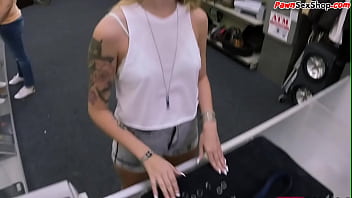 Preview 2 of Anna Kour - Pawnshop visitor buffing owners knob and plays with cum