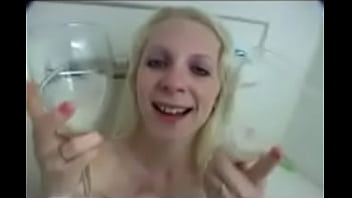 Preview 4 of Xxx Sex Sunylon - Cute blond piss lover consumes two glasses of piss