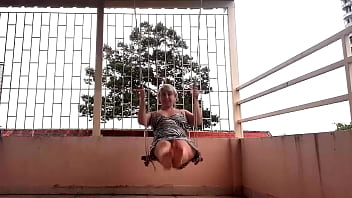 Preview 1 of Big Mom Xxx Hd Full Lan - Depraved housewife swinging with panties on a swing  Upskirt