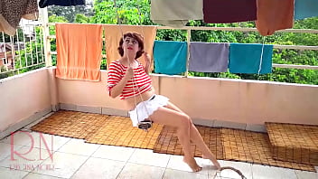 Preview 3 of Solo Strip Porn - Naked laundry. The maid is drying clothes in the laundry.