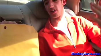 Preview 1 of Car Bj Kat - Pledging college student takes cum in mouth