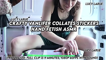 Preview 3 of Mouth Gag Pissing - Crafty Vanlifer Collates Stickers Hand Fetish ASMR