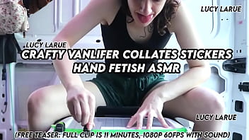 Preview 4 of Mouth Gag Pissing - Crafty Vanlifer Collates Stickers Hand Fetish ASMR