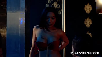 Preview 2 of Porn Cutie - Private.com - Asian Pole Dancer Polly Pons Milks 2 Dicks At The Club!