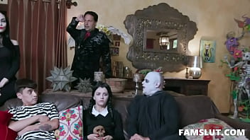 Preview 1 of Hende Saxxe Com - Family Night Orgy in Halloween Costume - Audrey Noir,  Kate Bloom
