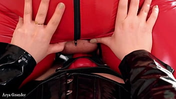 Preview 3 of Softcore Gay Erotic - Lesbian Strap-on PVC Video Kinky Dominatrix and Submissive Girl with wet Pussy Arya Grander and model Fetishaura