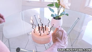 Preview 1 of Mistress Jo Danish Porn Femdom - Stepdad Filthy Rich surprises her stepdaughter Nikole Nash with her favorite strawberry cake on her 18th birthday,  with a huge dick dipped in it.