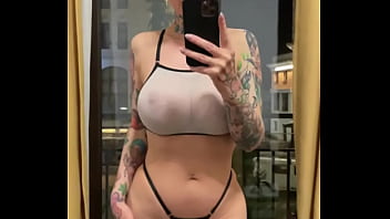 Preview 1 of Raven Nena And - bald slut squirting orgasm on the mirror,  with tattoos and glasses