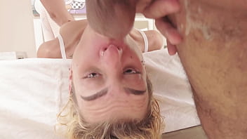 Preview 4 of Nepali Porn Sexx Video - Skinny blonde bimbo gets a messy throatfuck