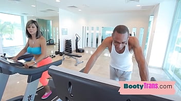 Preview 1 of Taps6 - Busty Latin ts sucks off gym instructor before anal pounded