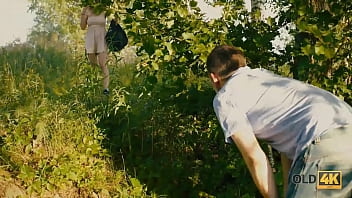 Preview 1 of Spy Fan Com - OLD4K. Handsome old man convinces busty gal to have sex in the forest