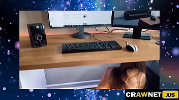Preview 1 of Ailina Patronus - Stuck teen Blowjob my dick under table computer