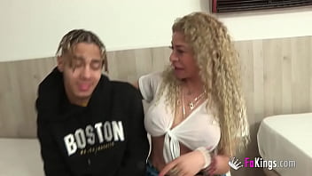 Preview 2 of Dog And Gril Fuck - Blonde Vanesa (50) inserts herself a plug in the street and bangs her young black hookup