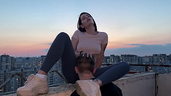 Preview 2 of Granny Big Areolas - Outdoor Leggings Pussy Worship Femdom on Rooftop
