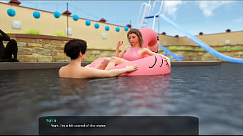 Preview 1 of Bokep Mexsiko Bokep - 37 - Milfy City - v0.6e - Part 37 - Stepsister Sara blowjob my dick in the pool (dubbing)