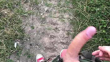 Preview 2 of Milk Sexs - Teen Boy Jerking his Big Dick using two Hands OUTDOOR / Fit Boy /hot / Cute