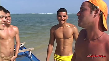Preview 1 of Caught Mum - Sparta - Four Young Gay Friends Have Rough Anal Sex On The Beach!