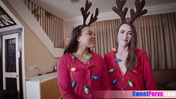 Preview 2 of Cum Inside Teen Girls - Busty latina teen Dani Damzel, Aria Kai and Adriana Maya and her BFFs catching the big cocked Santa