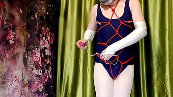 Preview 2 of Liseli Kezlar Turk - [EroNekoKun] - Cute BDSM NekoBoy masturbation in japanese swimsuit and white pantyhose