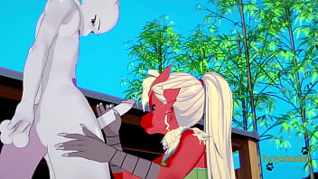 Preview 2 of Xxx Jub - Pokemon Hentai Furry Yiff 3D - Blaziken blowjob and handjob with cum in her mouth to Mewtwo