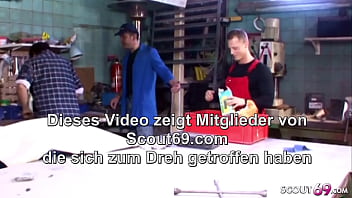 Preview 1 of Breath Control Bondage - Ehefrau vom Chef mit extrem behaarter Fotze fickt den Jungspund Gesellen