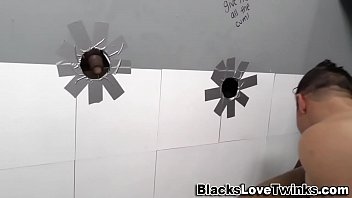 Preview 2 of Kitchen Licked - Dude gobbles black dick thru gloryhole