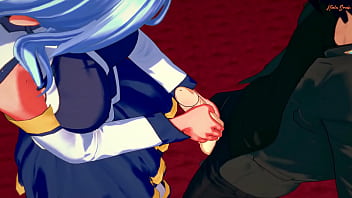 Preview 1 of Lesbien Girl Forced - Aqua gets a facial then fucked doggystyle at the bar - KonoSuba Hentai.