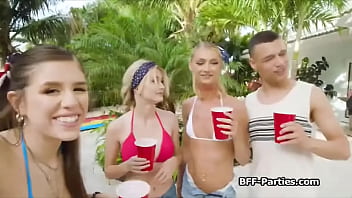Preview 1 of Harley Dean Fucked Big Cock - Sharing big cock after foursome pool party