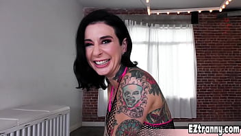 Preview 1 of Isobel Wren Lesbian - Inked babe gets her first tranny  Joanna Angel ock inside her ass