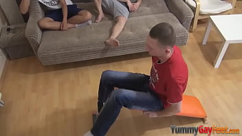 Preview 1 of Man 1 Girl 3 - Foot fetish guy railing studs ass