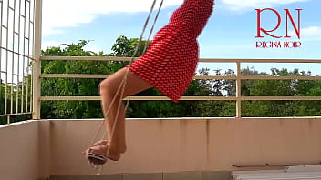 Preview 4 of Kristie Rocha - Cute housewife has fun without panties on the swing. Slut swings and shows her perfect pussy. c1