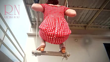 Preview 2 of Gerboydy Omas Cumshot - Depraved housewife swinging with panties on a swing Upskirt