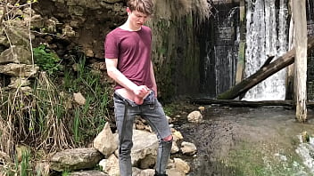 Preview 3 of Chastity Belt Daughter - Hot Hunk Jerking his Big Dick (23cm) in Public Place near the Dam/ Teen Boy