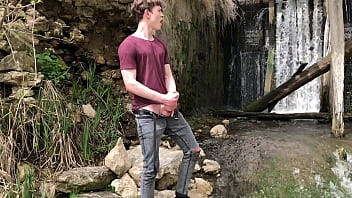 Preview 4 of Chastity Belt Daughter - Hot Hunk Jerking his Big Dick (23cm) in Public Place near the Dam/ Teen Boy