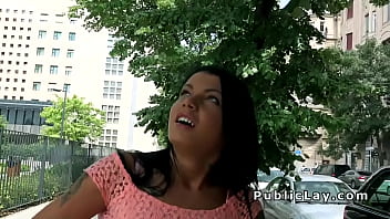 Preview 1 of Lesbian Denim Shorts - Tanned tattooed Euro teen bangs outdoor in woods