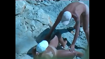 Preview 2 of Bellybutton Piercing - Amateur tan milf fucking on the rocks