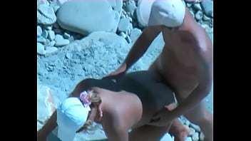 Preview 1 of Bellybutton Piercing - Amateur tan milf fucking on the rocks