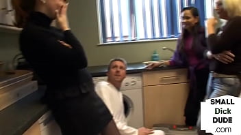 Preview 2 of Young Momsonxxxvideo - CFNM MILFs teasing repairmans tiny dick before handjob