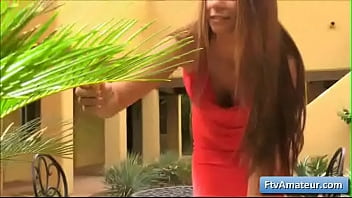 Preview 1 of Hindi Mom Sex - Hot busty amateur brunette teen Aveline fucks her juicy wet pussy with large banana on stairs
