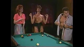 Preview 1 of Janice Griifith - Lusty sturdy guy teaches couple of naughty chicks Sharon Mitchell and Viper to play on the pool table