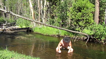 Preview 3 of Hairy Pros - Bathing naked in the stream.
