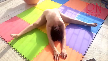 Preview 3 of Jessica Bankgok - Naked yoga Naked gymnastics Nude Yoga PART 3 A wonderful lady spreads her legs wide. Lovely pussy.