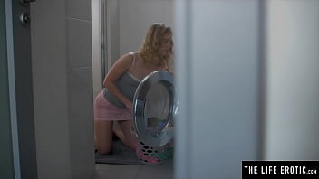 Preview 1 of Dad Fack Teen Sun - Cute sexy blonde watches herself in the mirror as she masturbates