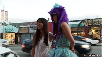 Preview 1 of Brazzers Beg Bob And Gand - Lezdom disgraces Asian in public
