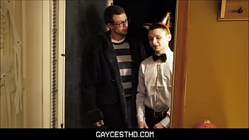 Preview 1 of Girls Licking Centre Point - Twink Stepson Austin Lock Threesome With Dr. Wolf &amp_ Stepdad On Halloween