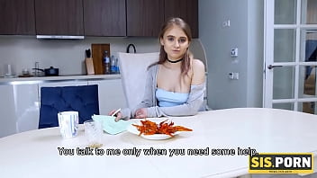 Preview 1 of Caught Village Sez - SIS.PORN. Whore in white high socks knows how to coerce stepbro into helping via fucking