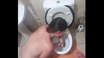 Preview 1 of Xxx Viral Movis - Human toilet bitch gets her face pissed on and licks/sucks the toilet dildo clean and suck the dick
