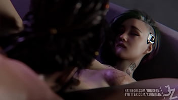 Preview 3 of Lesbian Latex - Cyberpunk 2077 | Threesome with Judy and panam