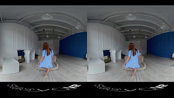 Preview 2 of Arkfkcxye - StasyQVR - 180 VR Porn Video - Red Hair,  Blue Dress with LunyQ