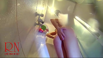 Preview 4 of Mom Biad - Voyeur camera in the shower. Young nude girl rubs her body with massage oil